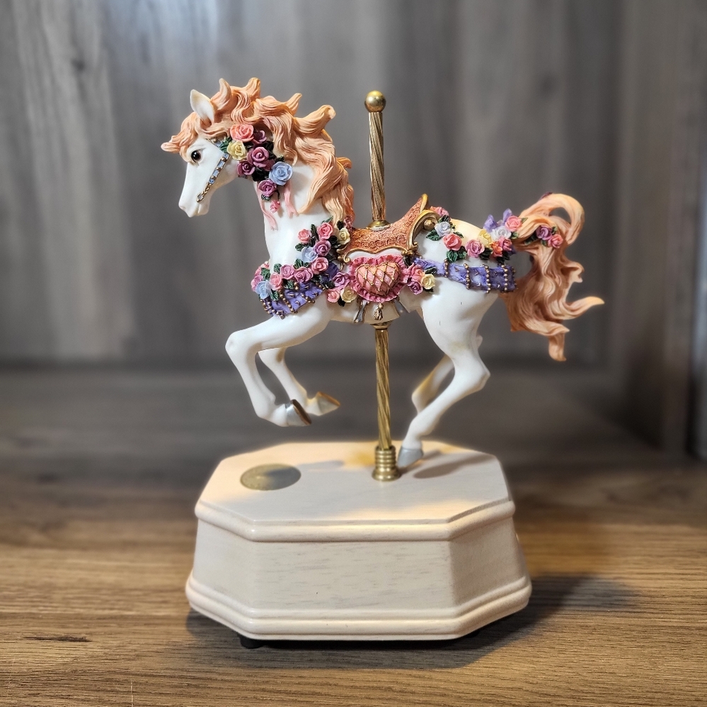 Vintage Limited Westland Musical Horse Carousel Floral Roataiting Music Box